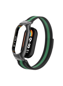 Replacement Strap For Xiaomi Mi Band 8 Integrated Metal Case + Milanese Magnetic Watch Band Black+Blue Sea