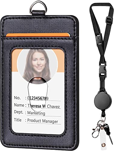 UpUGo Leather Badge Holder and Adjustable Retractable Lanyards, Quick Release Buckle and Safety Breakaway Lanyards with Swivel Metal Clasp for Offices, Staff, Students, Employees - Image 1
