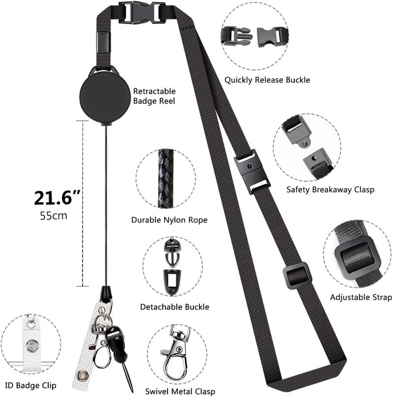 UpUGo Leather Badge Holder and Adjustable Retractable Lanyards, Quick Release Buckle and Safety Breakaway Lanyards with Swivel Metal Clasp for Offices, Staff, Students, Employees - Image 2