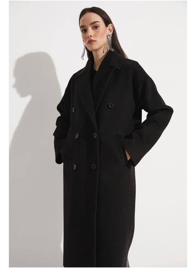 JUNE June Loose Cut Fit Breasted Coat Black