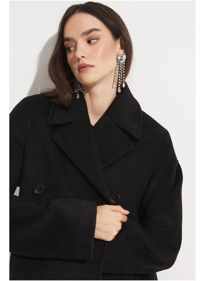 JUNE June Loose Cut Fit Breasted Coat Black