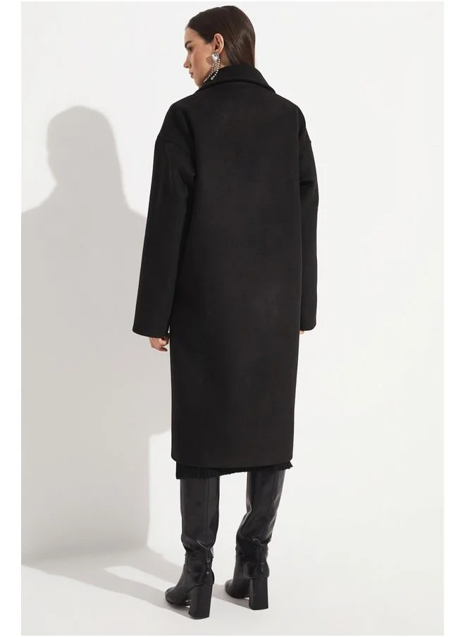 JUNE June Loose Cut Fit Breasted Coat Black