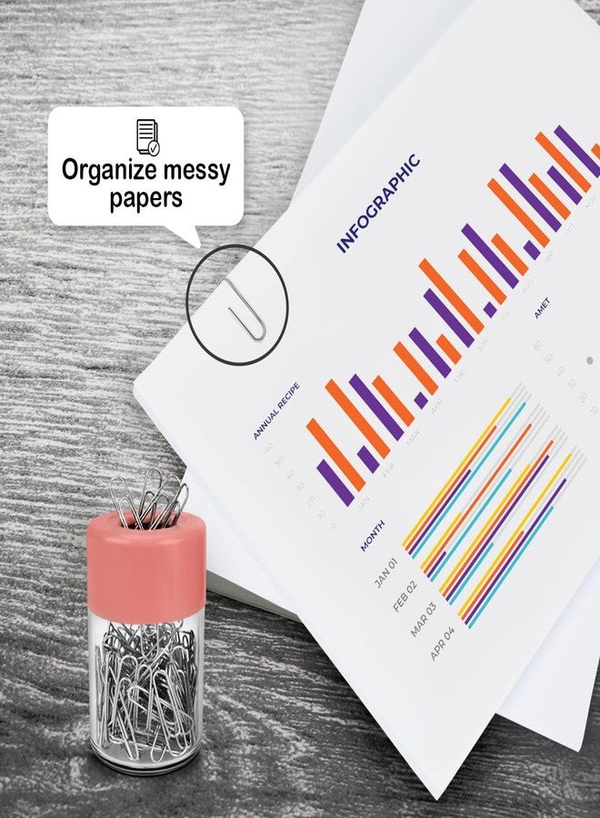 Acrimet Magnetic Paper Clip Holder Dispenser, Round Design, 100 Regular Paper Clip Capacity (Clear Crystal Base/ Pink Magnetic Lid) (2 pack) - Image 5