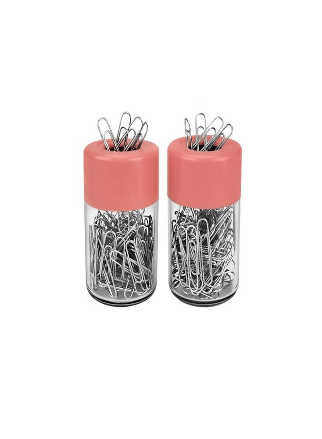 Acrimet Magnetic Paper Clip Holder Dispenser, Round Design, 100 Regular Paper Clip Capacity (Clear Crystal Base/ Pink Magnetic Lid) (2 pack) - Image 1