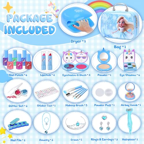 PERRYHOME Kids Makeup Kit for Girl Frozen Real Washable Cosmetic Set NonToxic Makeup Toys Kids Nails Set for Girls 2026 New Princess Toys Birthday Gifts for Girls for 3 4 5 6 7 8 Years Old - Image 5