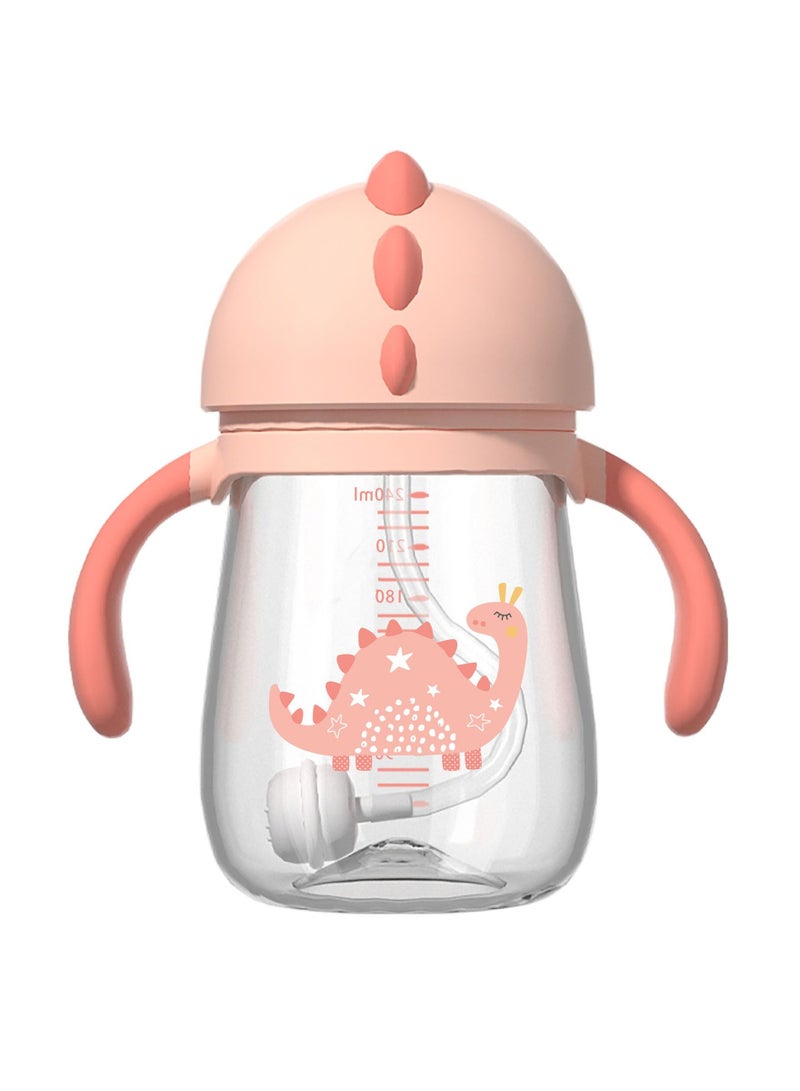 SYOSI Sippy Cup for 8+ Months Baby, 240ML Dinosaur Toddler Sippy Weighted Straw Cup, Easy Grip Handles, Baby Water Bottle with Flip-Top Lid, Spill-Free Trainer Cup for kids Independent Drinking (Pink) - Image 1