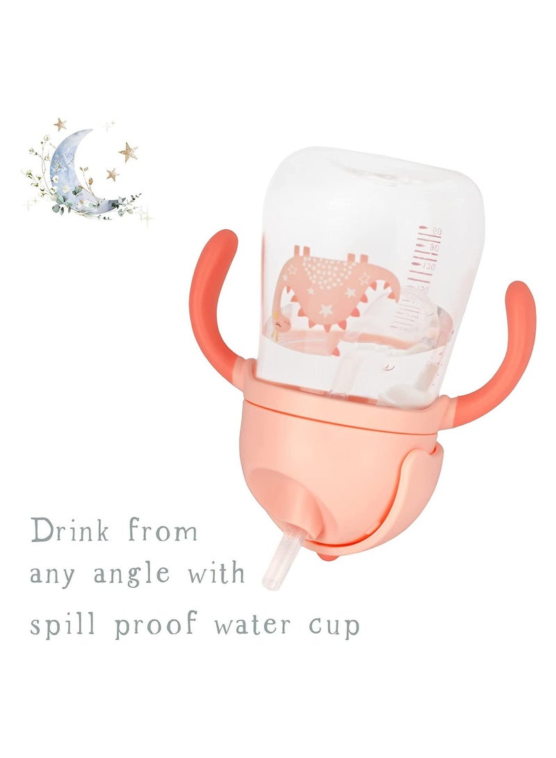 SYOSI Sippy Cup for 8+ Months Baby, 240ML Dinosaur Toddler Sippy Weighted Straw Cup, Easy Grip Handles, Baby Water Bottle with Flip-Top Lid, Spill-Free Trainer Cup for kids Independent Drinking (Pink) - Image 3