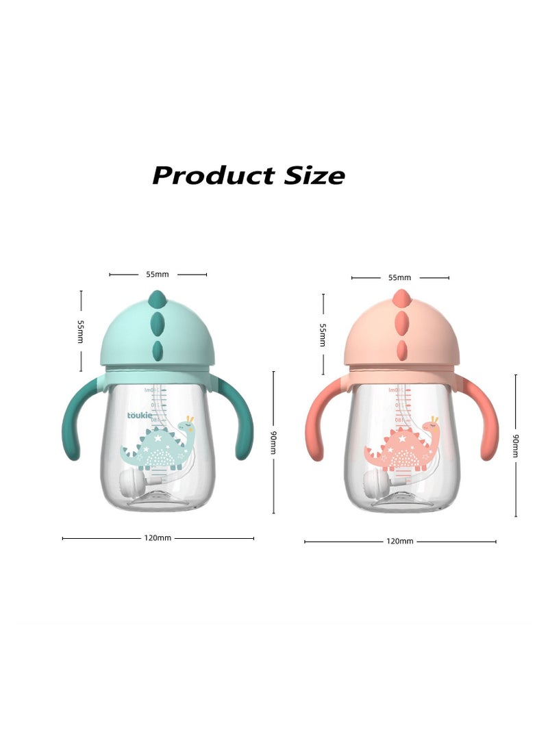 SYOSI Sippy Cup for 8+ Months Baby, 240ML Dinosaur Toddler Sippy Weighted Straw Cup, Easy Grip Handles, Baby Water Bottle with Flip-Top Lid, Spill-Free Trainer Cup for kids Independent Drinking (Pink) - Image 4