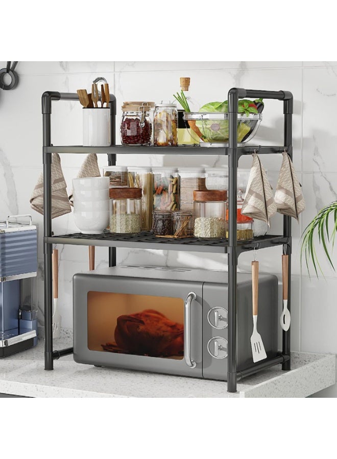 Arabest Microwave Oven Rack - Microwave Stand for Kitchen | Adjustable Microwave Stand | Kitchen Microwave Rack with Storage Shelf | Heavy Duty Utility Storage Shelf with Hooks for Kitchen Countertop - Image 5