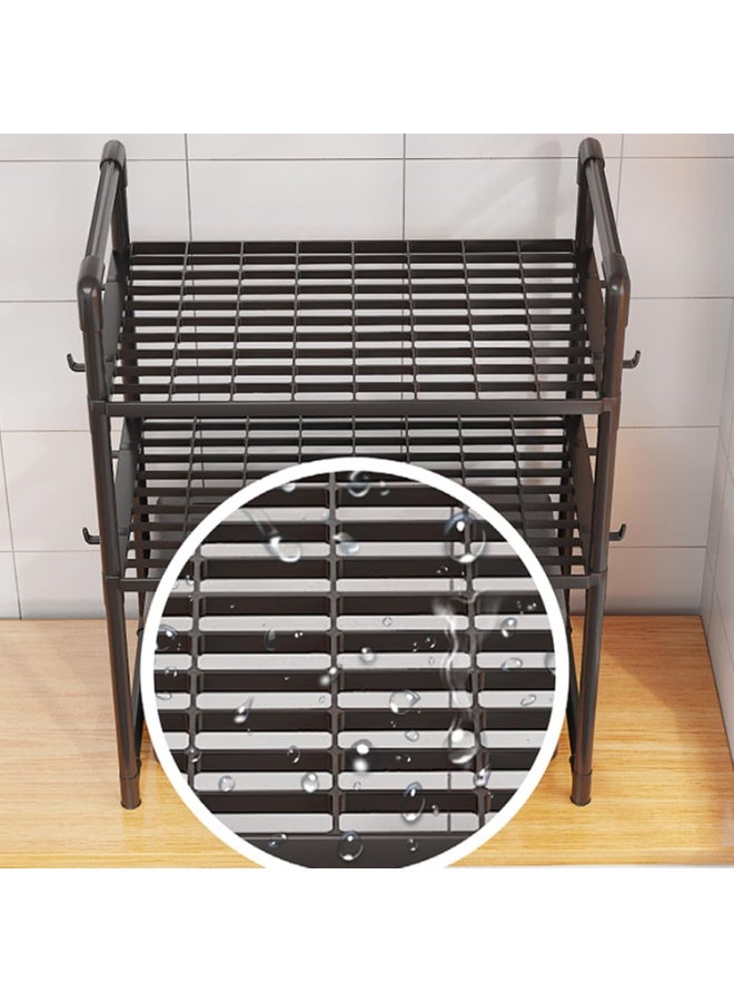 Arabest Microwave Oven Rack - Microwave Stand for Kitchen | Adjustable Microwave Stand | Kitchen Microwave Rack with Storage Shelf | Heavy Duty Utility Storage Shelf with Hooks for Kitchen Countertop - Image 2