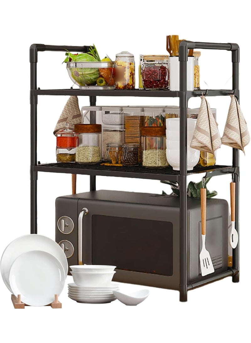 Arabest Microwave Oven Rack - Microwave Stand for Kitchen | Adjustable Microwave Stand | Kitchen Microwave Rack with Storage Shelf | Heavy Duty Utility Storage Shelf with Hooks for Kitchen Countertop - Image 1