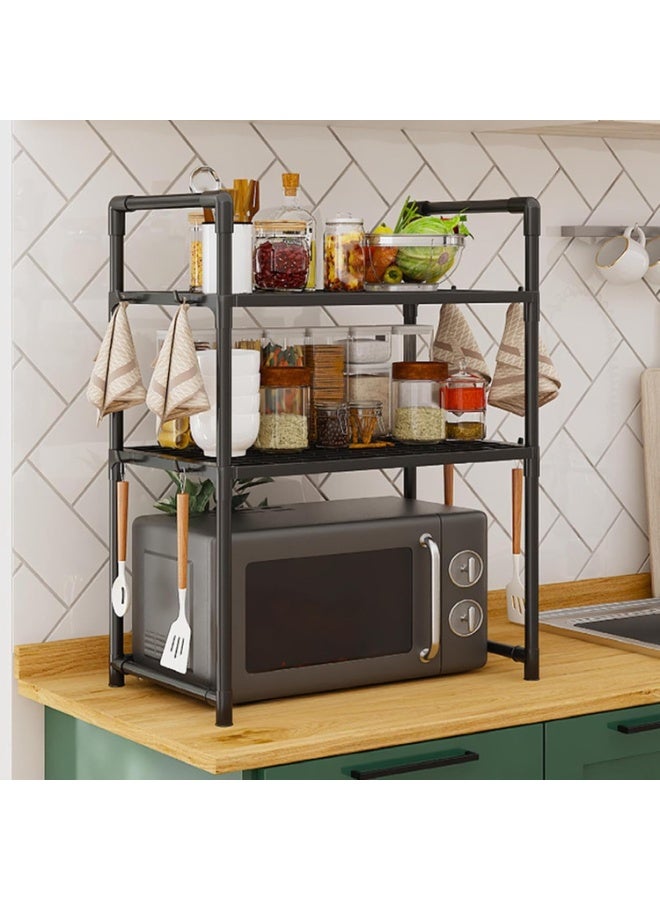 Arabest Microwave Oven Rack - Microwave Stand for Kitchen | Adjustable Microwave Stand | Kitchen Microwave Rack with Storage Shelf | Heavy Duty Utility Storage Shelf with Hooks for Kitchen Countertop - Image 4