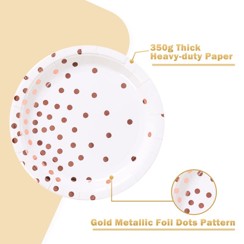 CENLBJ Rose Gold Paper Plates 100PCS White and Rose Gold Dots Party Paper Plates Disposable Dessert Plate Great for Birthday Wedding Bridal Showers Cocktail Party Anniversaries(7inch) - Image 2