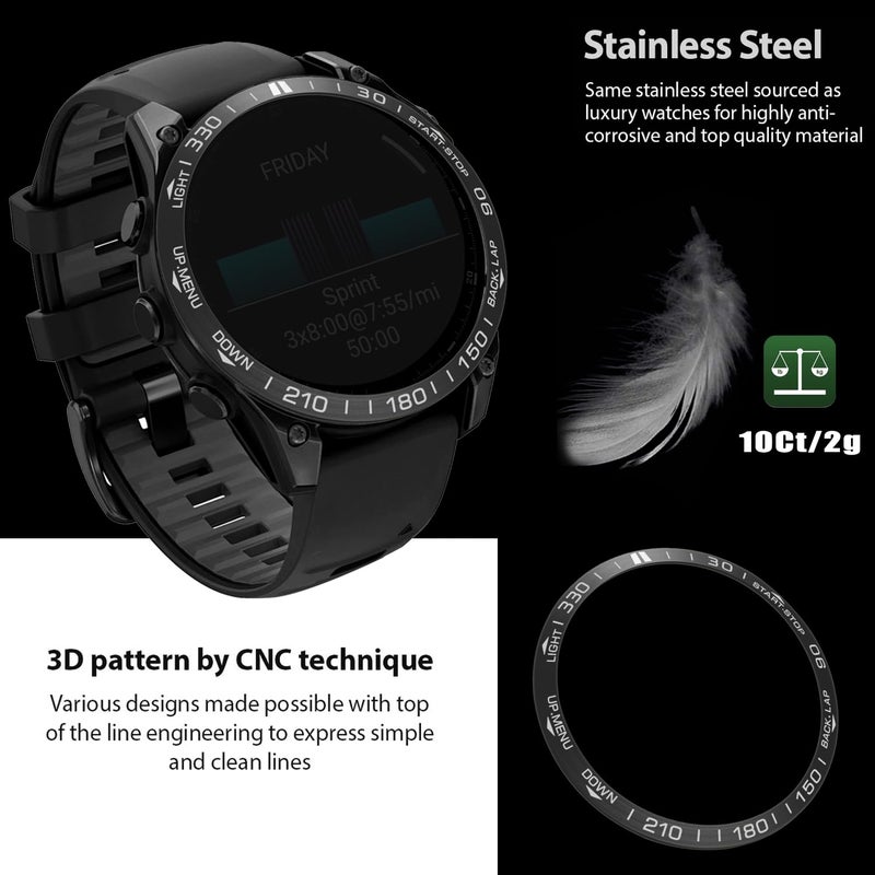 Abanen Stainless Steel Watch Bezel for Garmin Fenix 8 51mm, Polished Adhesive Cover Anti-Scratch Protector Cover Ring for Fenix 8 47mm (Black, 51mm) - Image 4