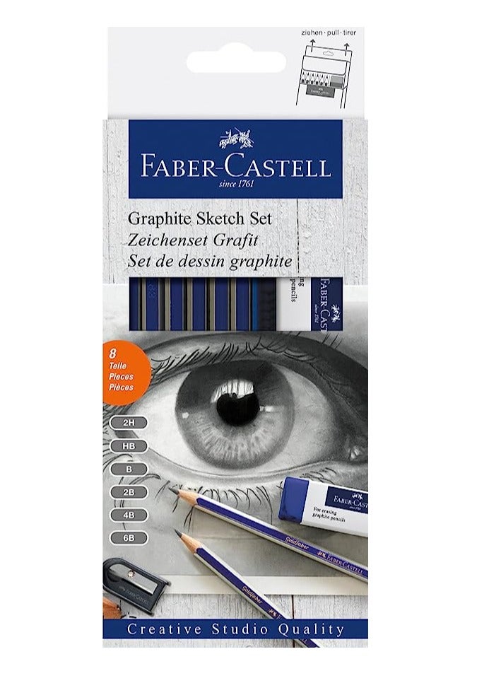 FABER-CASTELL 8-Piece Graphite Sketch Set Blue/Black/White - Image 1