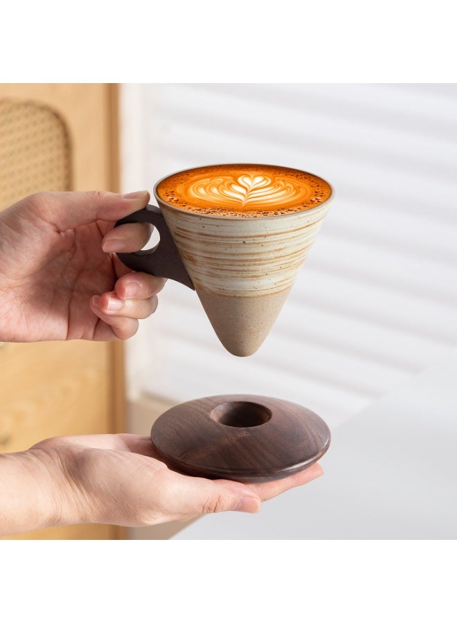 Coffee Mug with Base Cone Funnel Shaped Retro Ceramic Mug Pottery Tea Cup  Latte Unique Porcelain Coffee Cup - 6.8 oz/200ml - Image 2