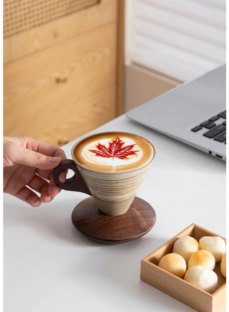 Coffee Mug with Base Cone Funnel Shaped Retro Ceramic Mug Pottery Tea Cup  Latte Unique Porcelain Coffee Cup - 6.8 oz/200ml - Image 4