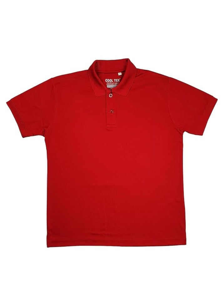 كول تيكس تي شيرت بولو أحمر سادة من القطن والبوليستر للجنسين من Cooltex مصنوع من خامة جافة ورائعة وأكمام قصيرة ناعمة ومريحة - Image 2