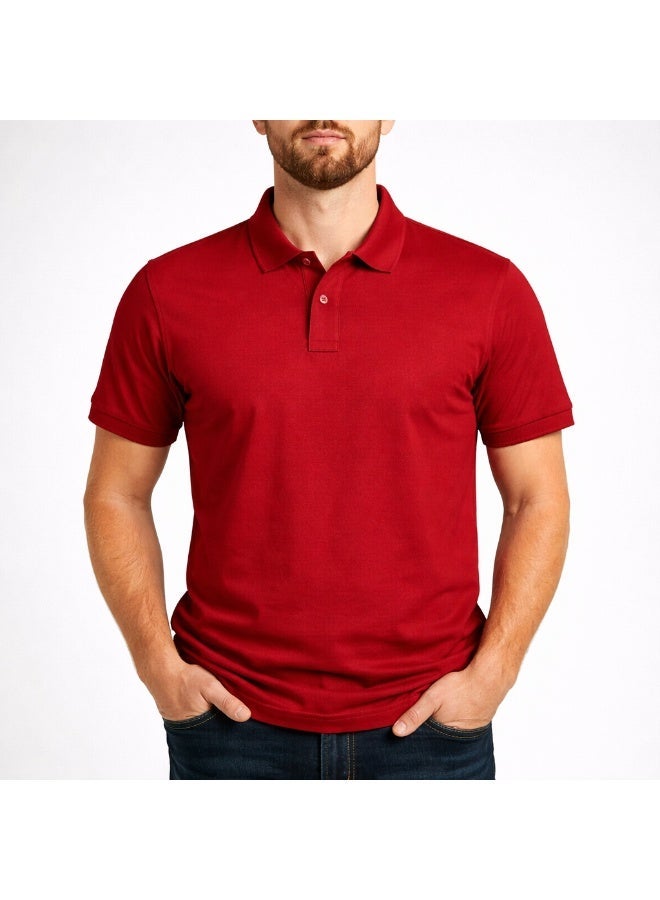 كول تيكس تي شيرت بولو أحمر سادة من القطن والبوليستر للجنسين من Cooltex مصنوع من خامة جافة ورائعة وأكمام قصيرة ناعمة ومريحة - Image 1