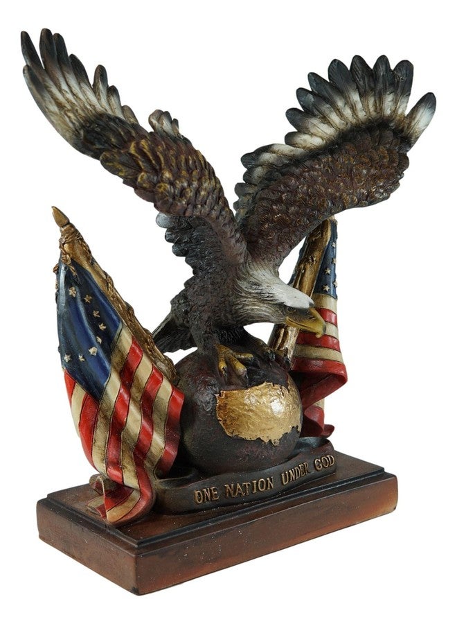 Ebros Gift Patriotic Wings of Glory Bald Eagle Resting On Globe with Map of America and 2 Star Spangled Banner Flags Figurine with Trophy Base One Nation Under God American Symbolic Statue - Image 4