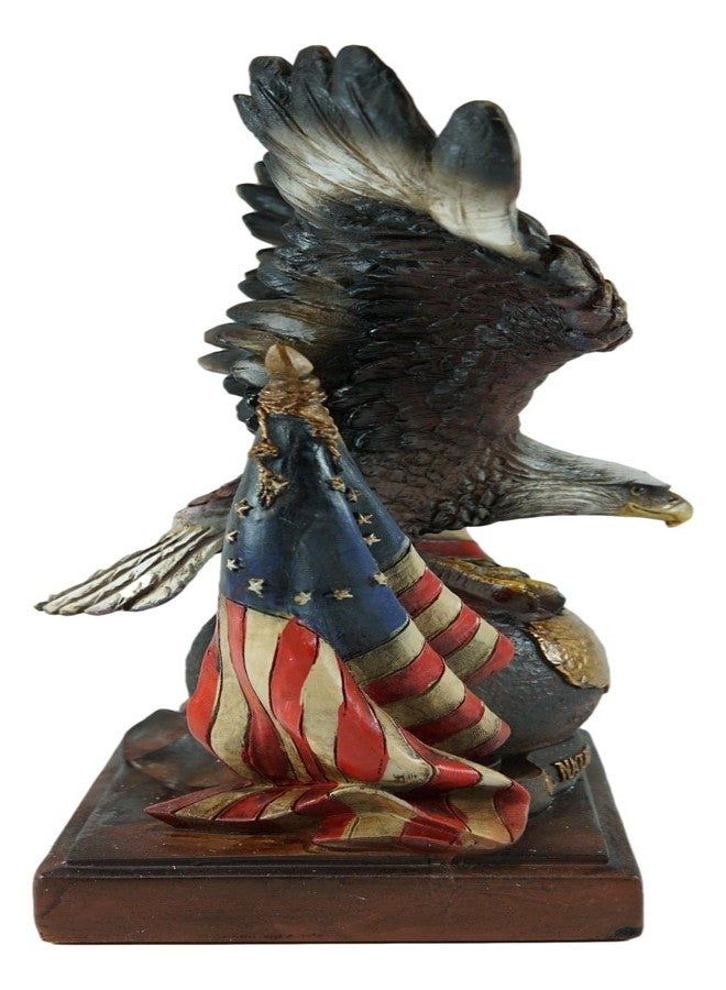 Ebros Gift Patriotic Wings of Glory Bald Eagle Resting On Globe with Map of America and 2 Star Spangled Banner Flags Figurine with Trophy Base One Nation Under God American Symbolic Statue - Image 5