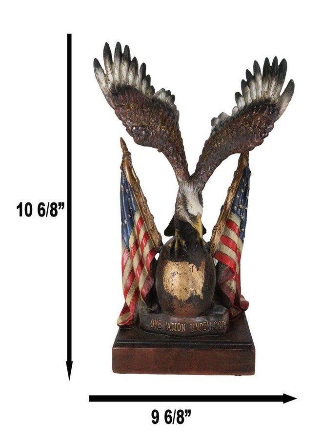 Ebros Gift Patriotic Wings of Glory Bald Eagle Resting On Globe with Map of America and 2 Star Spangled Banner Flags Figurine with Trophy Base One Nation Under God American Symbolic Statue - Image 2