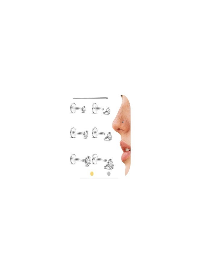 GEMQUEEN Flat Back Earrings Studs - 14K Gold Filled Internal Thread Stud 18g Piercing Jewelry for Cartilage Helix Tragus Hypoallergenic Labret Lip Conch Nose Rings 316L Surgical Steel Stud for Women Men - Image 1