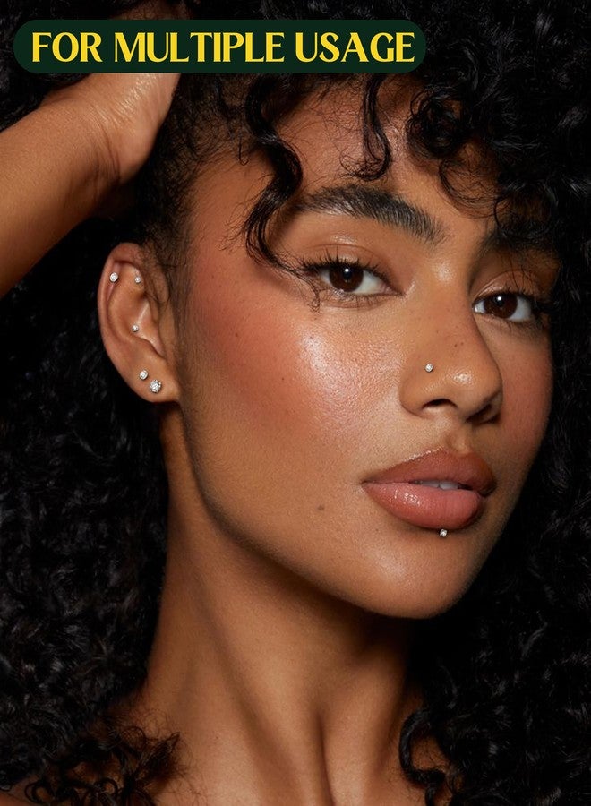 GEMQUEEN Flat Back Earrings Studs - 14K Gold Filled Internal Thread Stud 18g Piercing Jewelry for Cartilage Helix Tragus Hypoallergenic Labret Lip Conch Nose Rings 316L Surgical Steel Stud for Women Men - Image 2