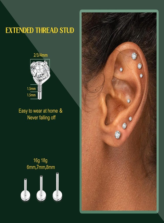 GEMQUEEN Flat Back Earrings Studs - 14K Gold Filled Internal Thread Stud 18g Piercing Jewelry for Cartilage Helix Tragus Hypoallergenic Labret Lip Conch Nose Rings 316L Surgical Steel Stud for Women Men - Image 4