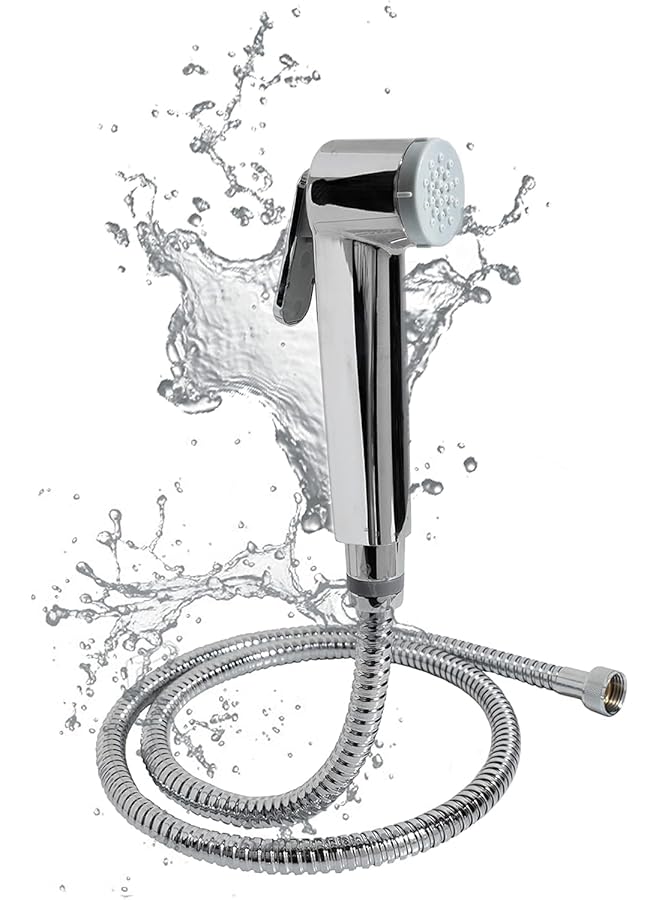 S-TOP Handheld Sprayer with Hose, Chrome Finish, Stainless Steel, Bathroom Toilet Attachment - Image 1