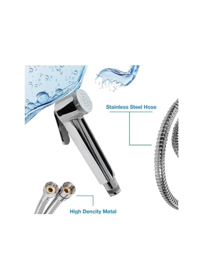 S-TOP Handheld Sprayer with Hose, Chrome Finish, Stainless Steel, Bathroom Toilet Attachment - Image 2