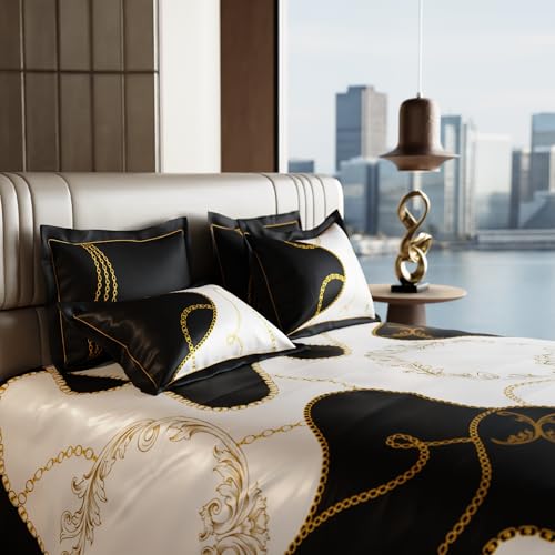 Stoa Paris 300TC UltraSatin Super Size Bedsheet with 4 Pillow Covers, 274cm x 274cm Ideal for King & Double Bed, Gentle on Skin & Hair, Fade & Wrinkle Resistant, Quick Dry, Baroque - Cream-Gold - Image 3