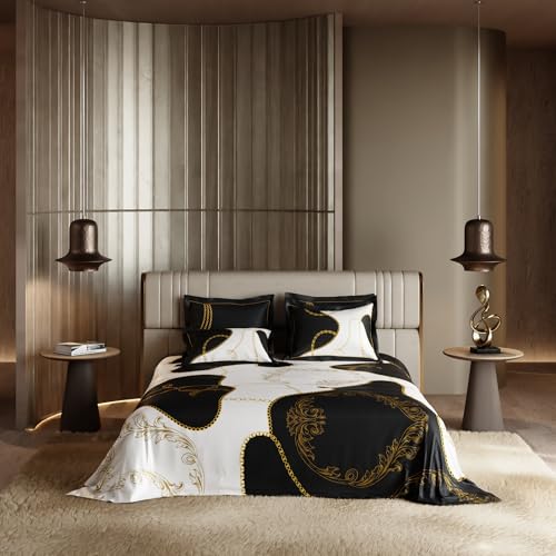 Stoa Paris 300TC UltraSatin Super Size Bedsheet with 4 Pillow Covers, 274cm x 274cm Ideal for King & Double Bed, Gentle on Skin & Hair, Fade & Wrinkle Resistant, Quick Dry, Baroque - Cream-Gold - Image 2