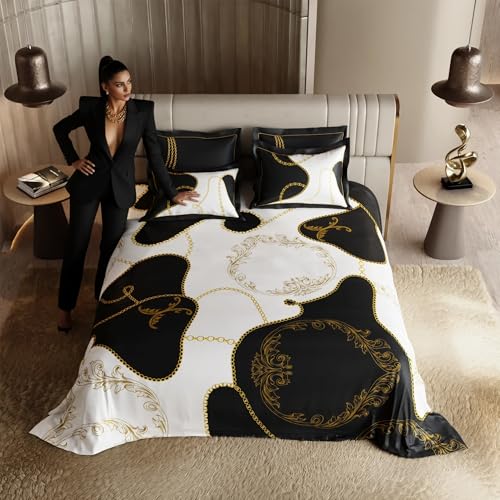 Stoa Paris 300TC UltraSatin Super Size Bedsheet with 4 Pillow Covers, 274cm x 274cm Ideal for King & Double Bed, Gentle on Skin & Hair, Fade & Wrinkle Resistant, Quick Dry, Baroque - Cream-Gold - Image 1