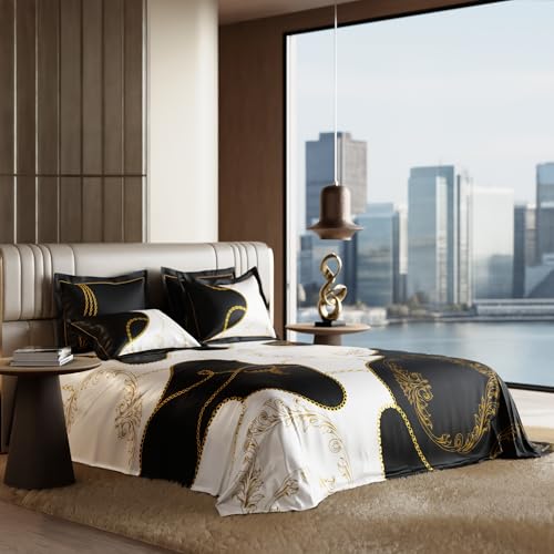 Stoa Paris 300TC UltraSatin Super Size Bedsheet with 4 Pillow Covers, 274cm x 274cm Ideal for King & Double Bed, Gentle on Skin & Hair, Fade & Wrinkle Resistant, Quick Dry, Baroque - Cream-Gold - Image 5