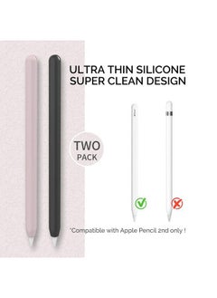 Ahastyle Ultra Thin Sleeve Silicone Skin Cover Compatible With Apple Pencil 2Nd Generation Ipad Pro 11 12.9 Inch2 Pack (Black & Pink)  - Image 3