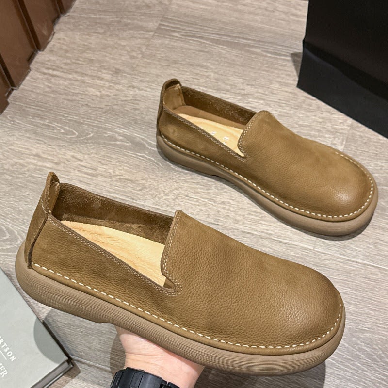 New Retro Breathable Soft Leather Men'S Shoes Slip-On Loafers Lace-Up Men'S Trendy Shoes Versatile Casual Men'S Leather Shoes - Image 1