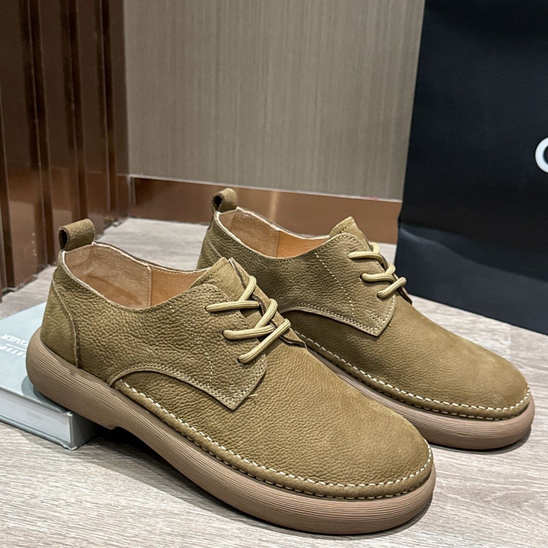 New Retro Breathable Soft Leather Men'S Shoes Slip-On Loafers Lace-Up Men'S Trendy Shoes Versatile Casual Men'S Leather Shoes - Image 3