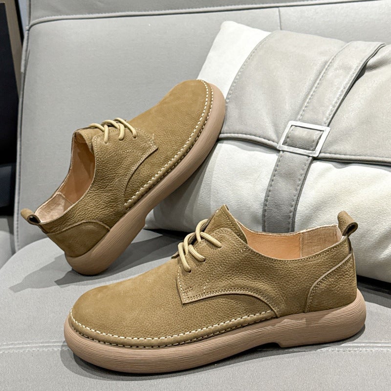 New Retro Breathable Soft Leather Men'S Shoes Slip-On Loafers Lace-Up Men'S Trendy Shoes Versatile Casual Men'S Leather Shoes - Image 2