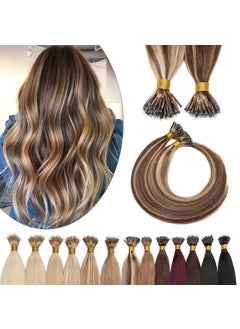 SEGO SEGO Nano Tip Hair Extensions Human Hair Balayage Nano Beads Prebonded Seamless Nano Ring Highlight Hair Extensions for Women 1gstrand 50gpack 16 Inch 4P27 Medium BrownDark Blonde 