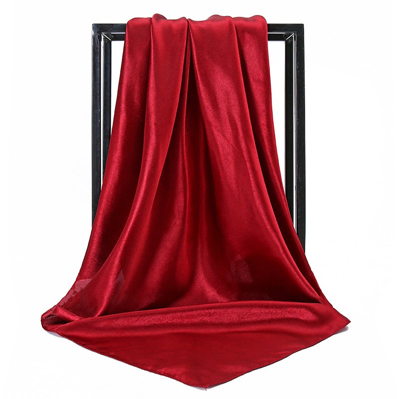 New Silk-Like Monochrome Large Scarf Fashion Solid Womens Scarf 4# wine red 