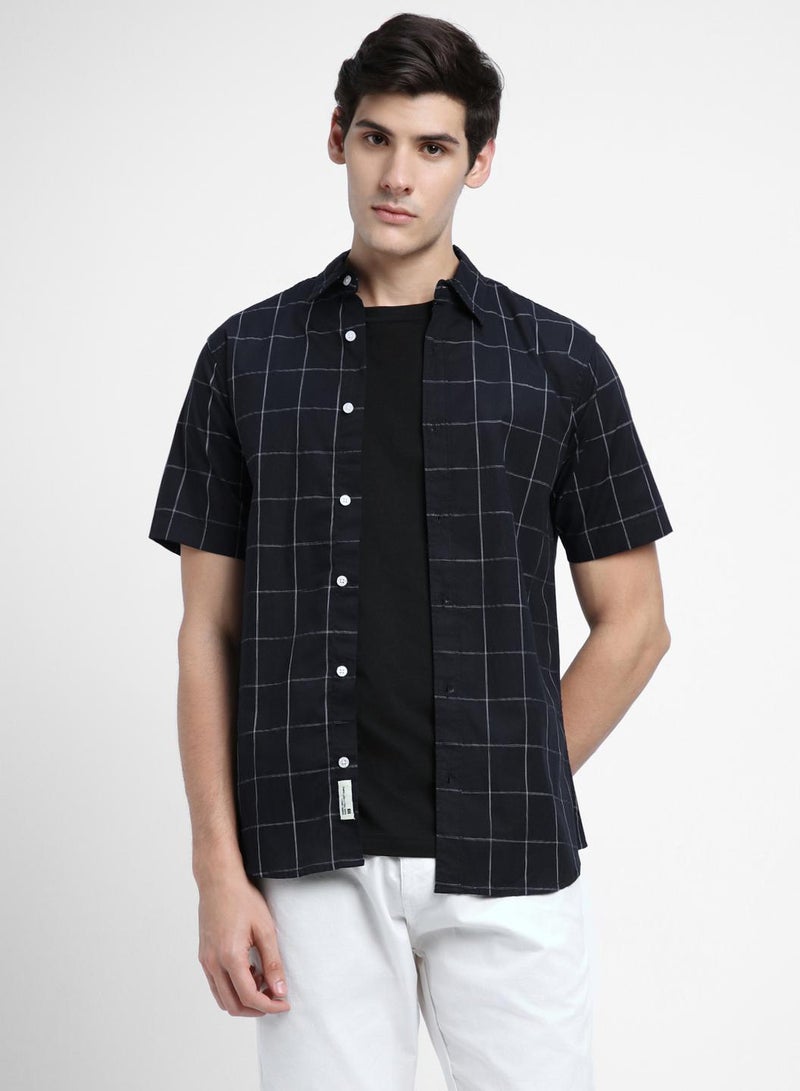 Dennis Lingo Men's Navy 100% Cotton Checkered Slim FiT-Shirt  - Image 2