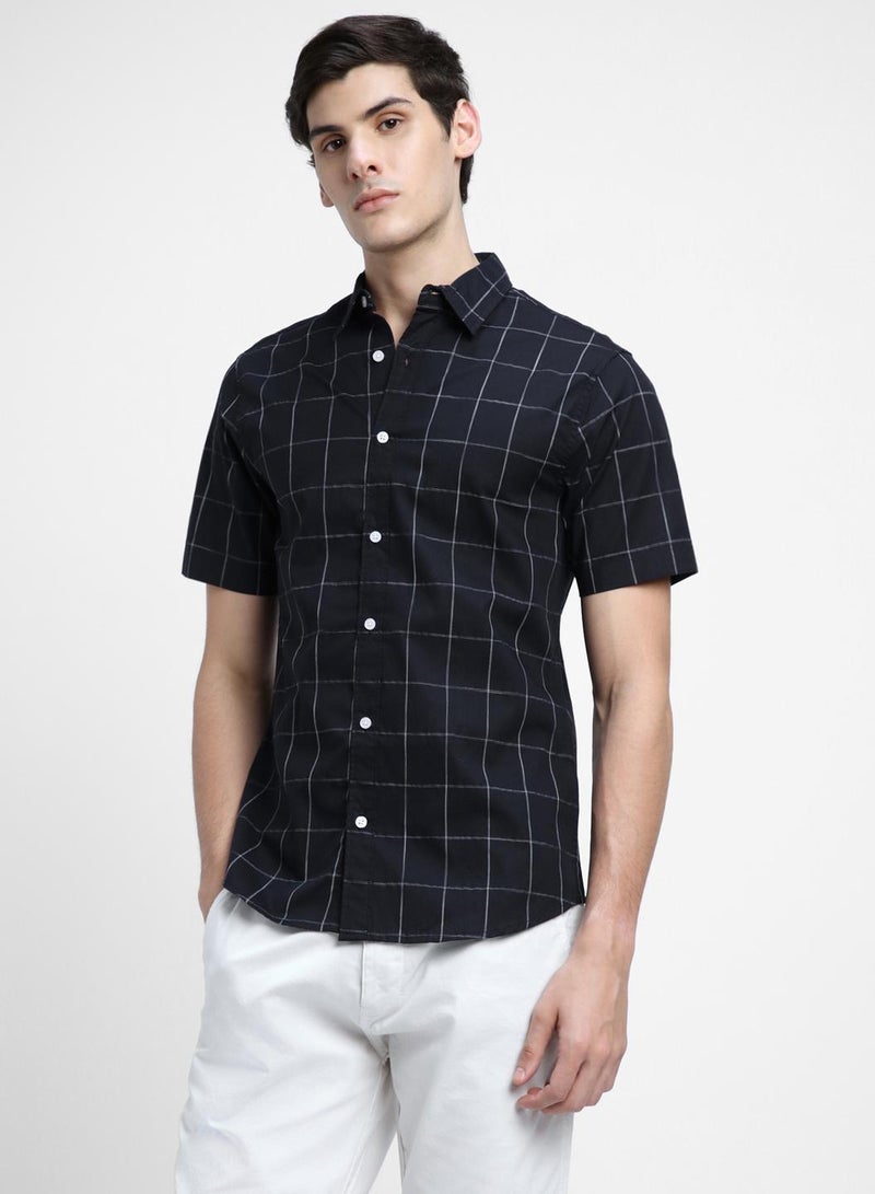 Dennis Lingo Men's Navy 100% Cotton Checkered Slim FiT-Shirt  - Image 3