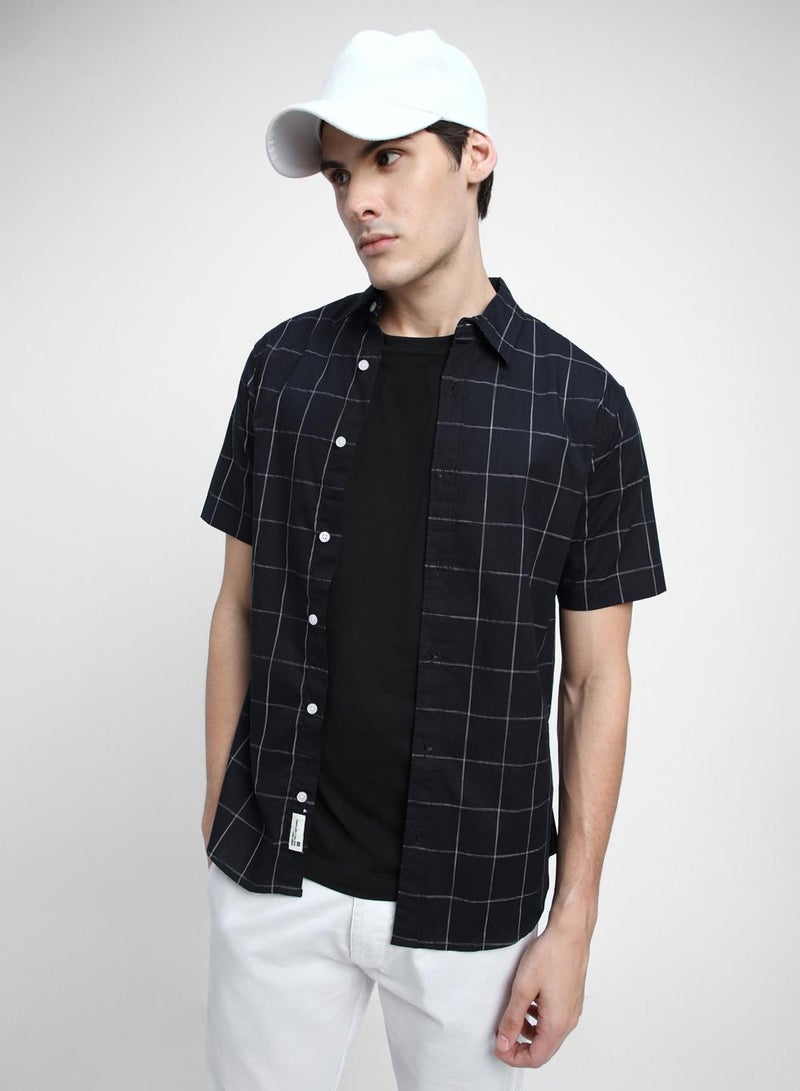 Dennis Lingo Men's Navy 100% Cotton Checkered Slim FiT-Shirt  - Image 5