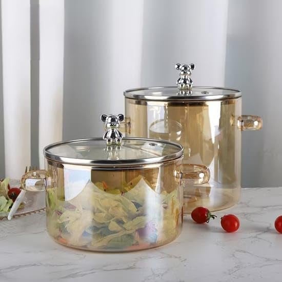 AZLVERA Clear Glass Simmer Pot with Lid for Cooking Potpourri Cookware Saucepan with Grip Handles with Cover Safe Clear Cooking Pots Glass Saucepan for Soup Milk Pasta Bear Pot 1200ML - Image 4
