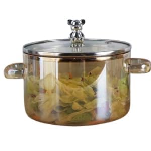 AZLVERA Clear Glass Simmer Pot with Lid for Cooking Potpourri Cookware Saucepan with Grip Handles with Cover Safe Clear Cooking Pots Glass Saucepan for Soup Milk Pasta Bear Pot 1200ML - Image 1