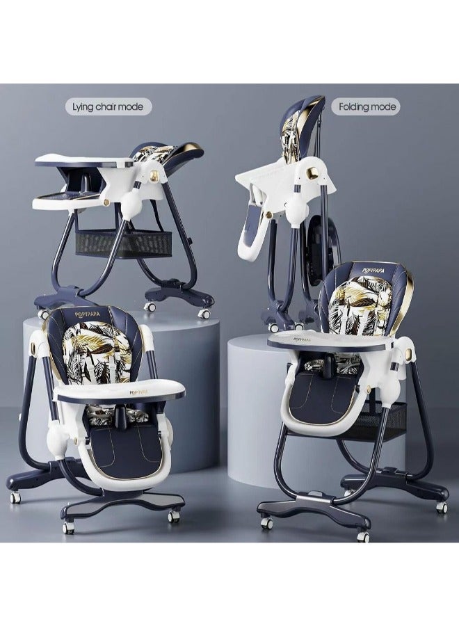 POPYBABA Comfortable Baby High Chair, baby Feeding chair Kids Foldable with Five-point seat belt code (A600) blue  - Image 2