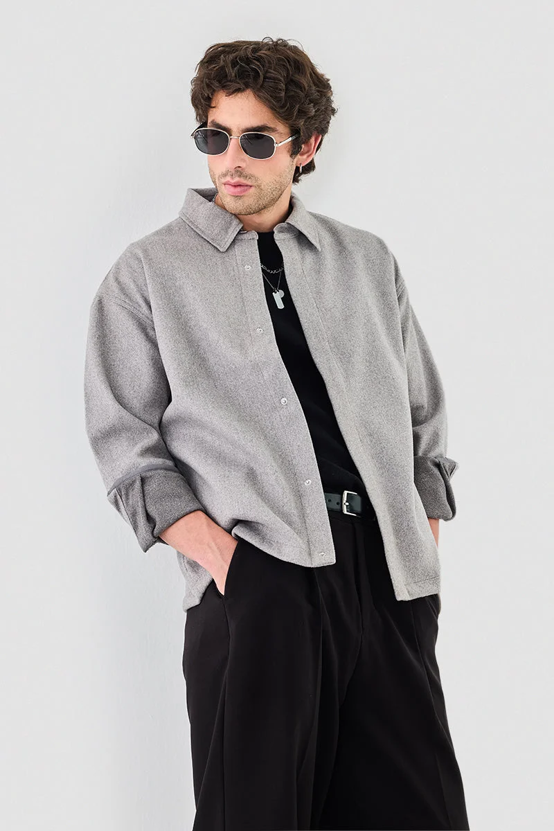 سنيتش Grey Solid Long Sleeve Oversized Jacket