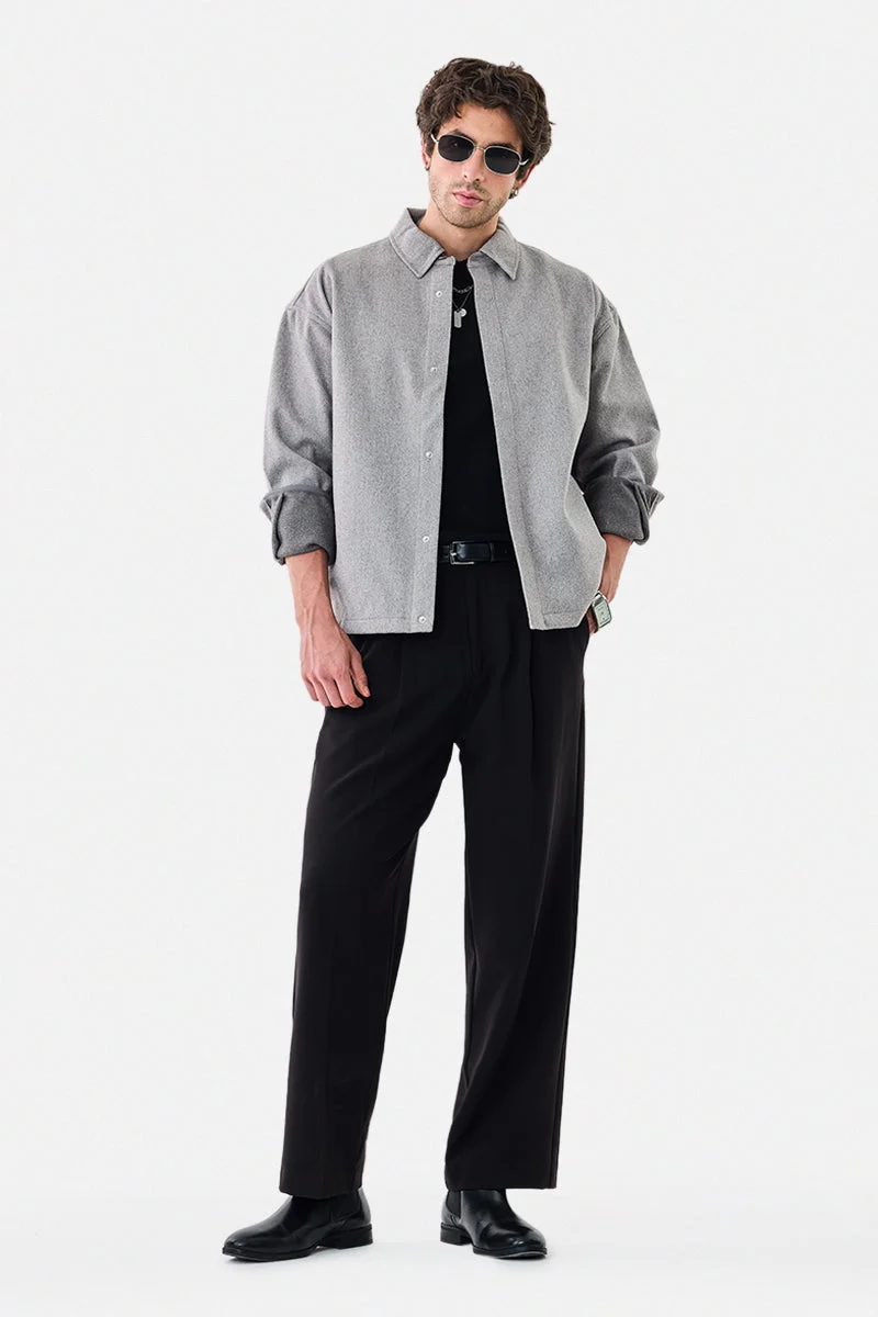 سنيتش Grey Solid Long Sleeve Oversized Jacket