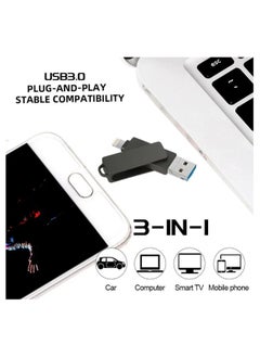 Generic 2TB USB Metal Flash Drive 3.0 for Iphone with Keychain 3 in 1 Flash Drive OTG Type A USB + Lightning + Micro USB for Android Devices, PC's, Computers, Cars, Laptops (Black)  - Image 4